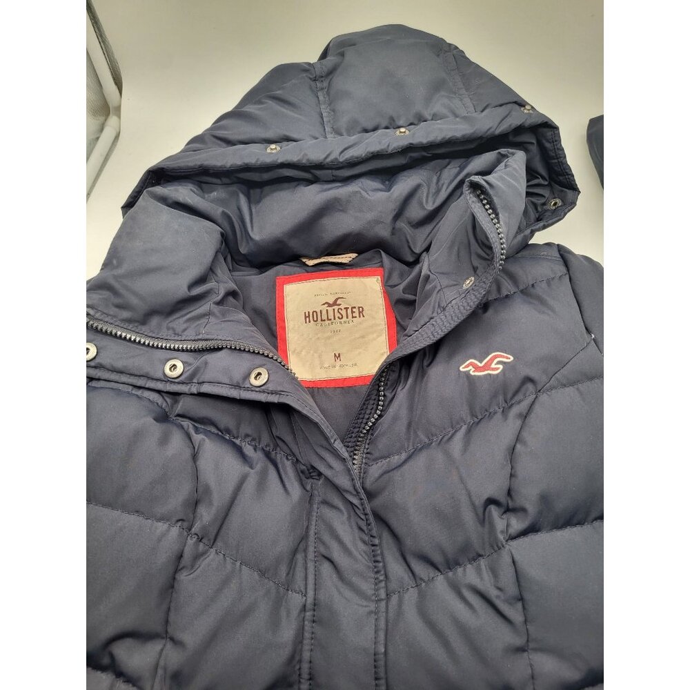 Hollister Puffer Coat Full Zip Hooded Blue Young Women's M Y2K Down, Polyester - Picture 11 of 12
